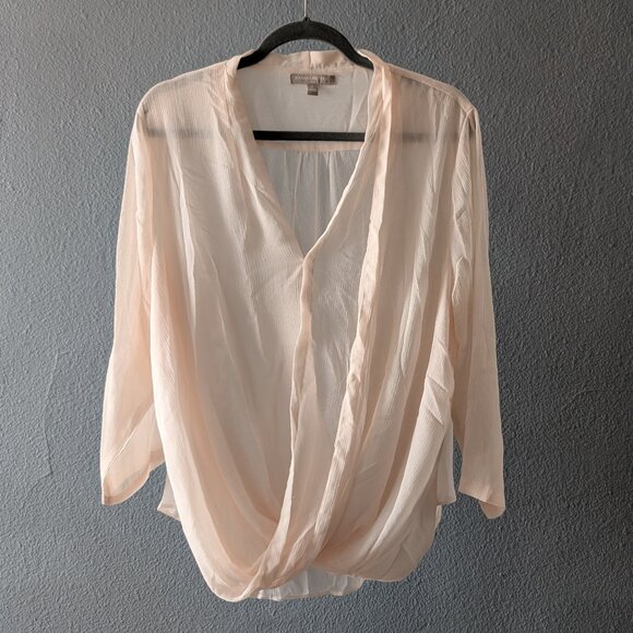 Banana Republic Tops - Banana Republic Sheer Pink Bubble Hem Long Sleeve Blouse Sz Large